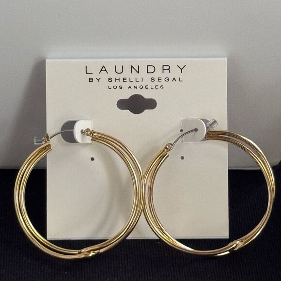 Laundry By Shelli Segal Gold Hoop Earrings 1.75 Inch - Picture 5 of 8